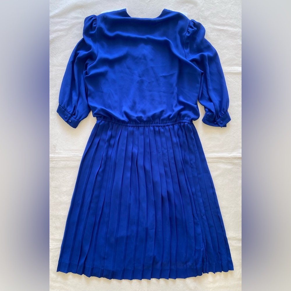 Liz Roberts Blue and White Pleated Flowy Dress Sailor Moon Style 16 Vintage - Picture 2 of 9